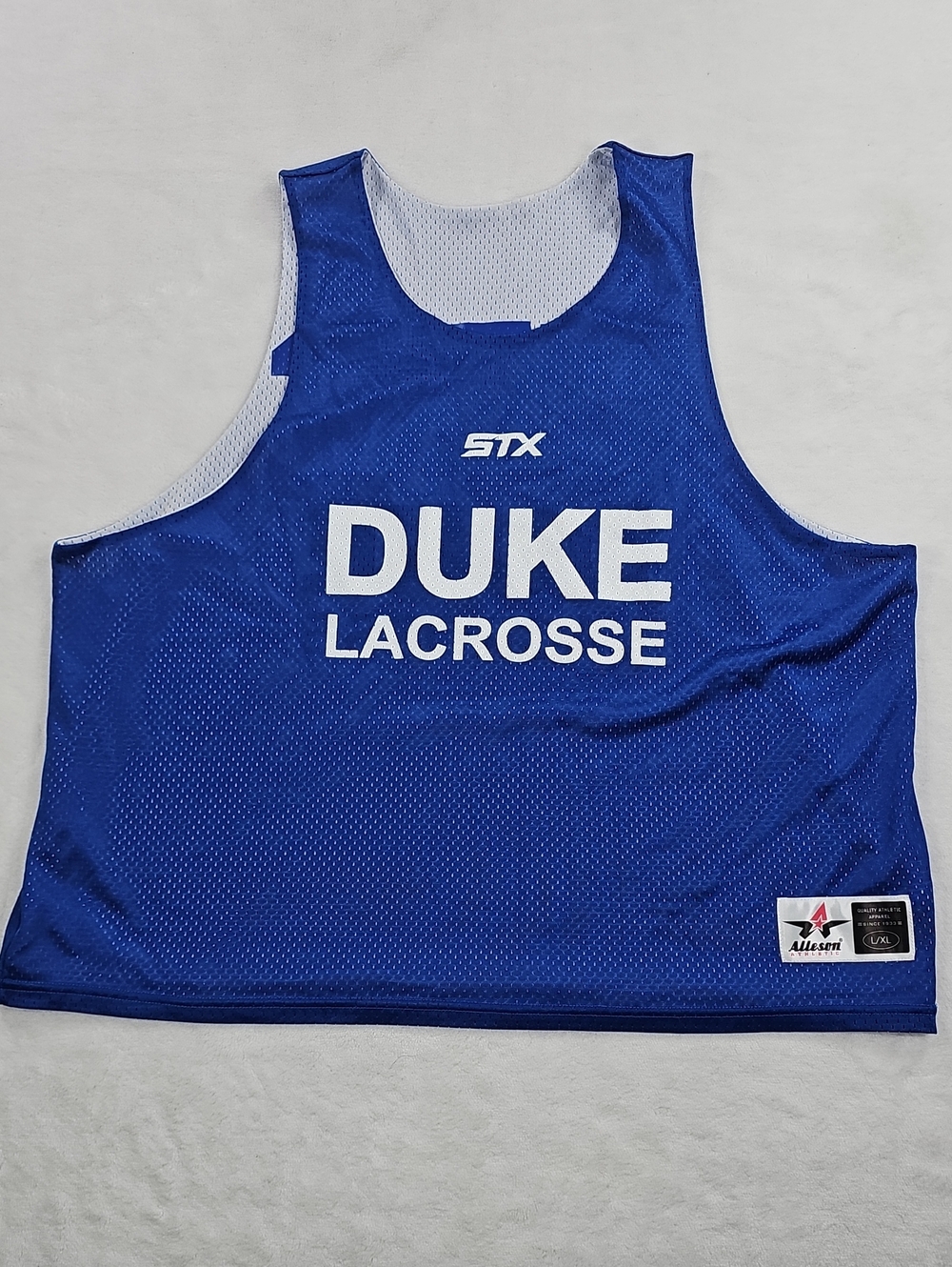 Alleson Athletic Duke Lacrosse Reversible Mesh Pinnie Jersey Blue White L/XL